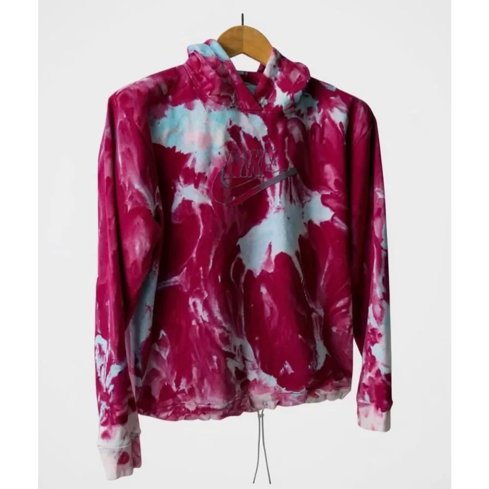 LARGE NIKE Reclaimed Hand-Dyed Hoodie – Vibrant Tie-Dye in Pink and Blue